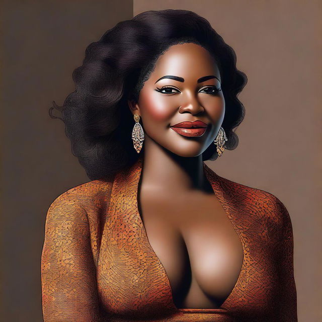 A digital art portrait of a confident ebony woman