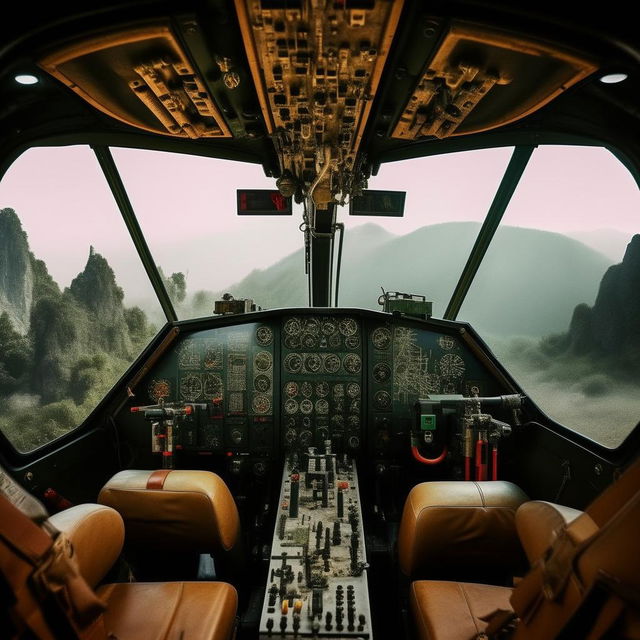 cockpit of Rambo-style helicopter