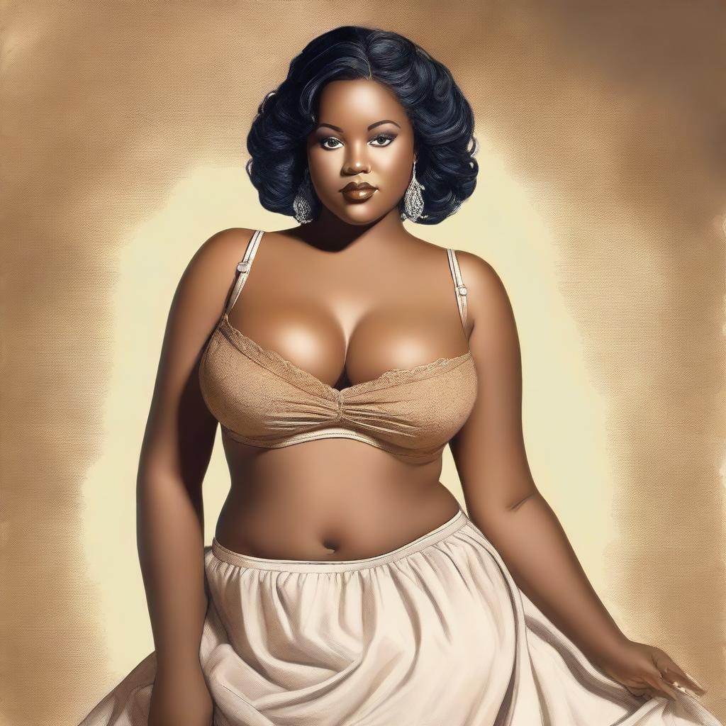 An image of a voluptuous woman with a dusky skin tone