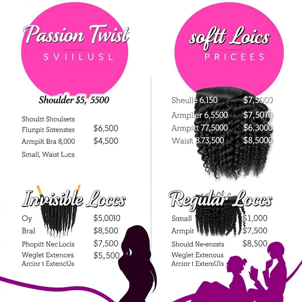 A visually appealing poster that showcases different types of hair extensions available with their respective prices