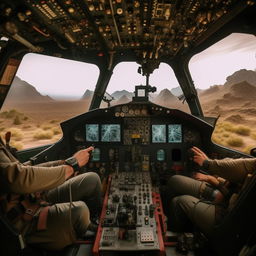 pilot side cockpit of Rambo-style helicopter