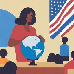 A high-quality vector graphic design, illustrating the contemporary social justice issue of the impact of illegal migration on teachers and classroom dynamics in the United States