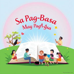 A vibrant and inspiring poster depicting the theme "Sa Pag-Basa May Pag-Asa" (In Reading There is Hope)