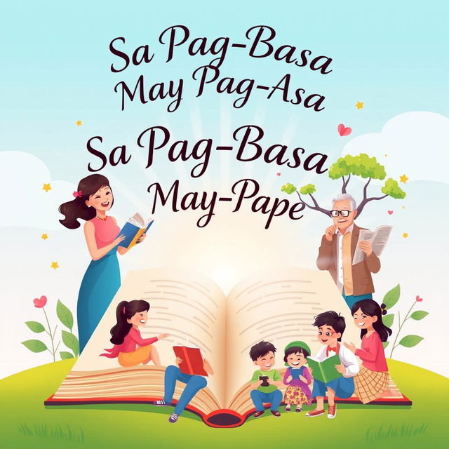 A vibrant and inspiring poster depicting the theme "Sa Pag-Basa May Pag-Asa" (In Reading There is Hope)