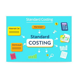 A visually engaging and informative illustration focusing on standard costing in accounting