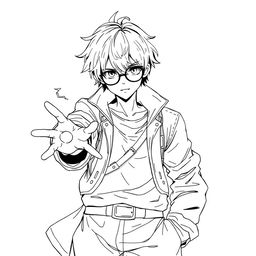 A human mage sorcerer with short black hair and round glasses, dressed in urban clothing