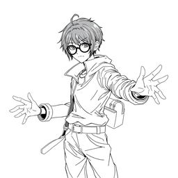 A human mage sorcerer with short black hair and round glasses, dressed in urban clothing