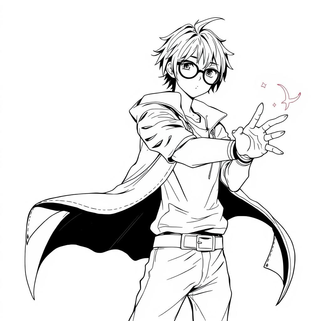 A human mage sorcerer with short black hair and round glasses, dressed in urban clothing