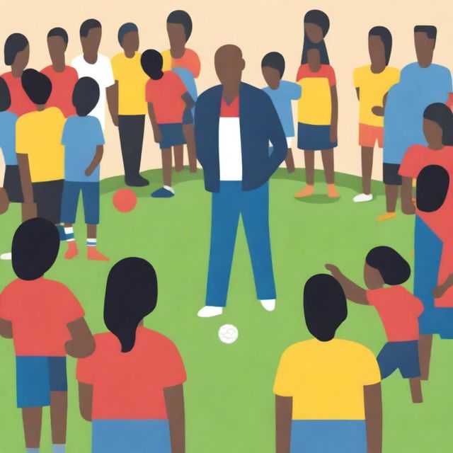 A high-resolution vector art, symbolising the struggles and barriers physical education teachers face when teaching or coaching illegal immigrants from different backgrounds who only speak a different language