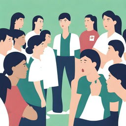 A high-resolution vector art, depicting the struggles of an Asian female physical education teacher when teaching or coaching dangerous illegal immigrants from diverse backgrounds who only speak a language different from the others in the class