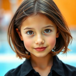 A beautiful girl with fair skin, captivating dark brown eyes, and reddish pink lips
