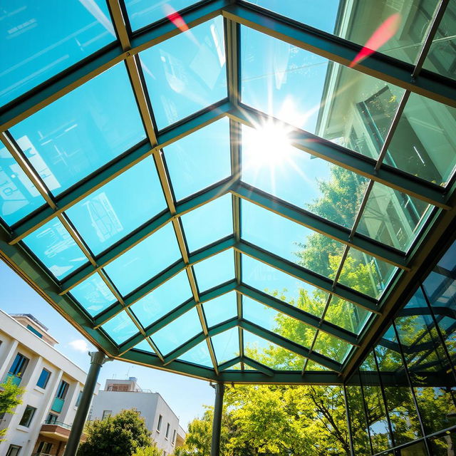 A stunning architectural design showcasing a toughened glass roofing structure