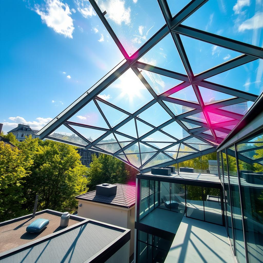 A stunning architectural design showcasing a toughened glass roofing structure