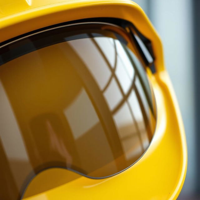 A close-up view of a construction hard hat featuring a sleek and durable eye shield protector