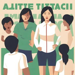 A high-resolution vector art, illustrating the struggles of an Asian female physical education teacher attempting to coach dangerous illegal immigrants, particularly from Mexico, who cannot grasp concepts or speak the same language