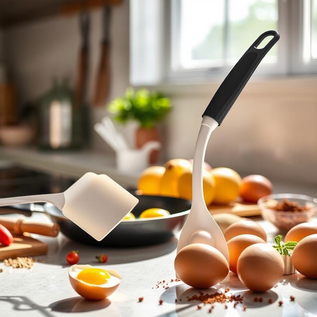 A modern, collapsible spatula with a sleek design, showcasing its foldable mechanism