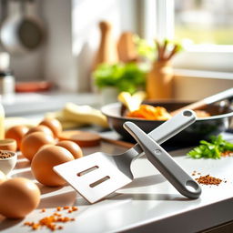 A modern, collapsible spatula with a sleek design, showcasing its foldable mechanism