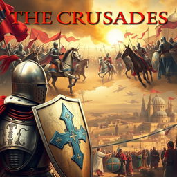 A grand historical depiction of the Crusades, showcasing the various pivotal moments from the First Crusade to the end
