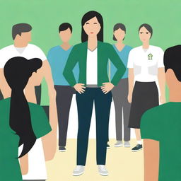 A high-resolution vector art, illustrating the struggles of an Asian female physical education teacher attempting to coach dangerous illegal immigrants, particularly from Mexico, who cannot grasp concepts or speak the same language