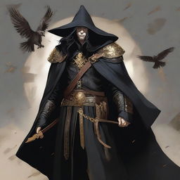 The image is a high-quality digital art featuring a male witch hunter