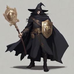 The image is a high-quality digital art featuring a male witch hunter