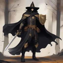 The image is a high-quality digital art featuring a male witch hunter