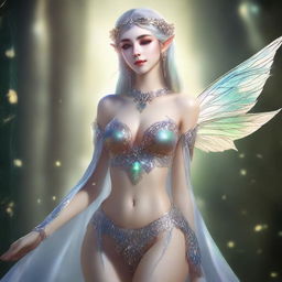 A digital art representation of a fantasy elf in a sensual, yet tasteful pose