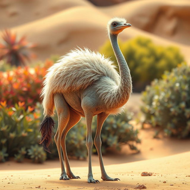 A fantastical creature that beautifully blends features of a camel and an ostrich