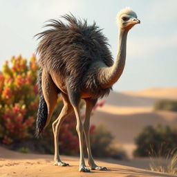 A fantastical creature that beautifully blends features of a camel and an ostrich