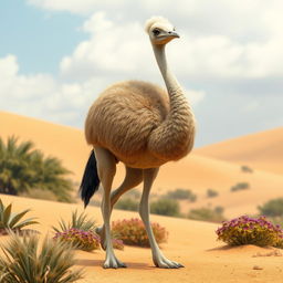 A fantastical creature that beautifully blends features of a camel and an ostrich