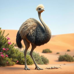 A fantastical creature that beautifully blends features of a camel and an ostrich