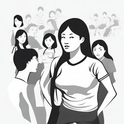 A high-resolution vector art, illustrating the struggles of an Asian female physical education teacher attempting to coach dangerous illegal immigrants, particularly from Mexico, who cannot grasp concepts or speak the same language