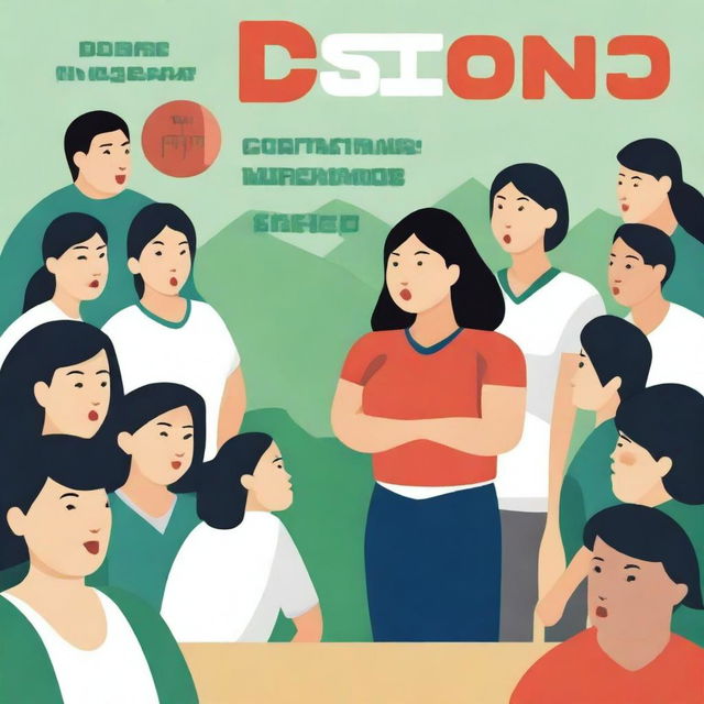 A high-resolution vector art, illustrating the struggles of an Asian female physical education teacher attempting to coach dangerous illegal immigrants, particularly from Mexico, who cannot grasp concepts or speak the same language