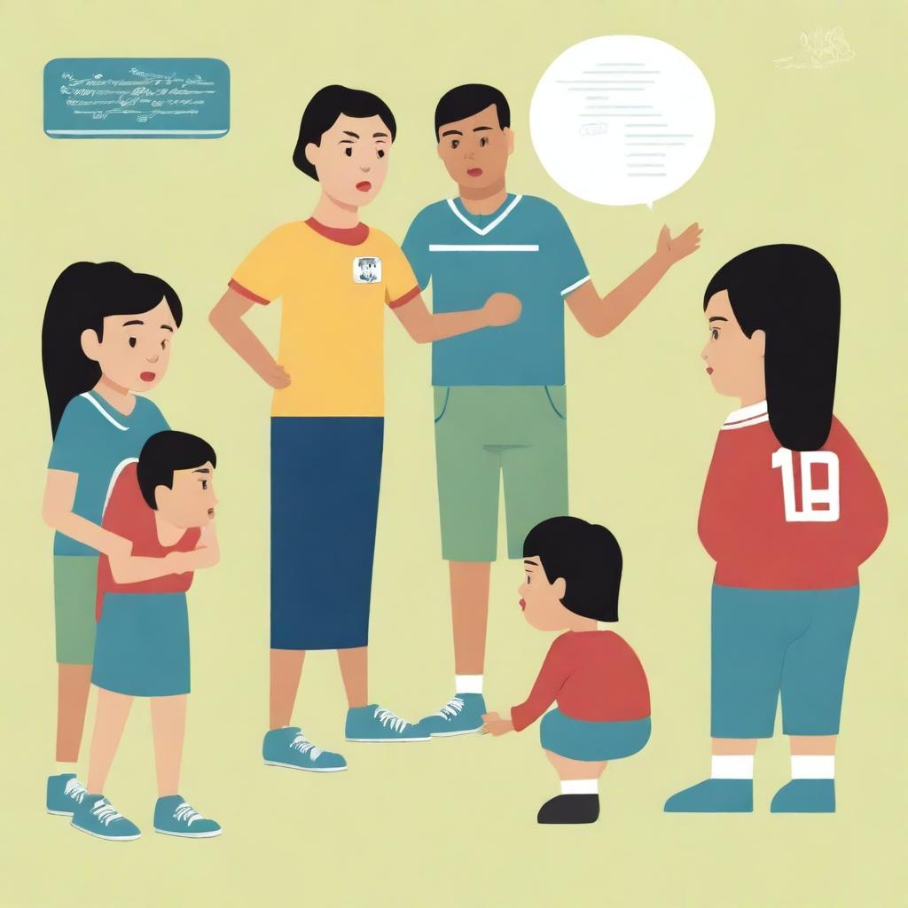 A high-resolution vector art, illustrating the struggles of an Asian female physical education teacher attempting to coach dangerous illegal immigrants, particularly from Mexico, who cannot grasp concepts or speak the same language