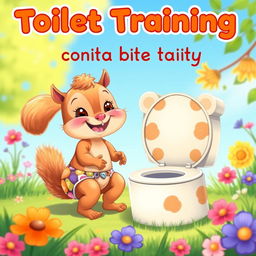 A delightful illustration of a baby squirrel depicted as a toddler, wearing a colorful diaper