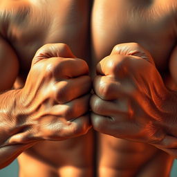 A close-up illustration of a muscular man's hands, flexed and showcasing intricate details