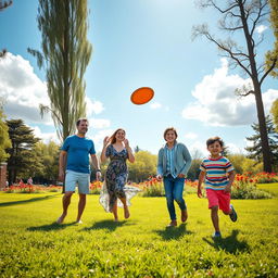 A cheerful family enjoying a sunny day at the park
