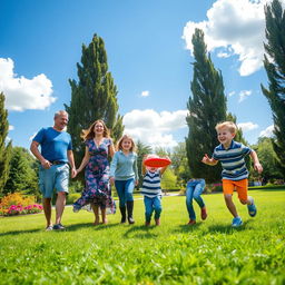 A cheerful family enjoying a sunny day at the park