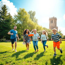 A cheerful family enjoying a sunny day at the park