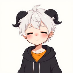 A stylized character portrait of a boy with striking white hair and a light skin tone