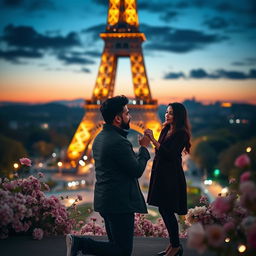 Famous YouTuber Nishchay Malhan, known as Triggered Insaan, heartfully proposing to the love of his life, Niharika Maheshwari, under the iconic Eiffel Tower in Paris