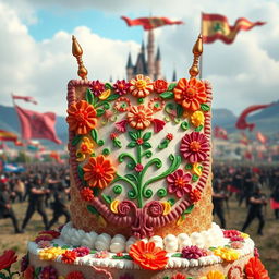 A beautifully designed war banner inspired by the theme of a cake