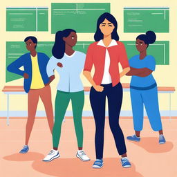 A high-quality vector art image illustrating a visibly stressed female Physical Education teacher