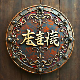 A meticulously crafted medieval-style war shield prominently featuring the word 'الكعكه' (the cake) in elegant, ornate calligraphy