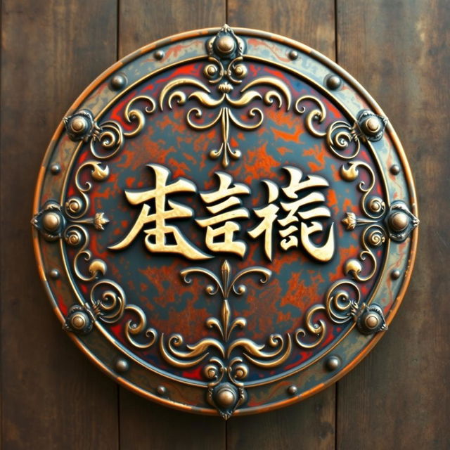 A meticulously crafted medieval-style war shield prominently featuring the word 'الكعكه' (the cake) in elegant, ornate calligraphy