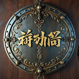 A meticulously crafted medieval-style war shield prominently featuring the word 'الكعكه' (the cake) in elegant, ornate calligraphy