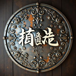 A meticulously crafted medieval-style war shield prominently featuring the word 'الكعكه' (the cake) in elegant, ornate calligraphy
