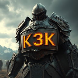 A detailed and realistic depiction of a battle armor featuring the inscription 'K3K'