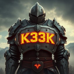 A detailed and realistic depiction of a battle armor featuring the inscription 'K3K'