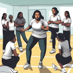 A simple, yet striking art piece showcasing a stressed female Physical Education teacher in a challenging situation